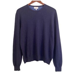 Hickey Freeman Men's Crewneck Sweater Navy Blue Cotton Cashmere Blend Size Med